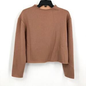 EBERJEY Women's Reversible Pullover Top Medium Tan Brown Plush Raw Edge NWT